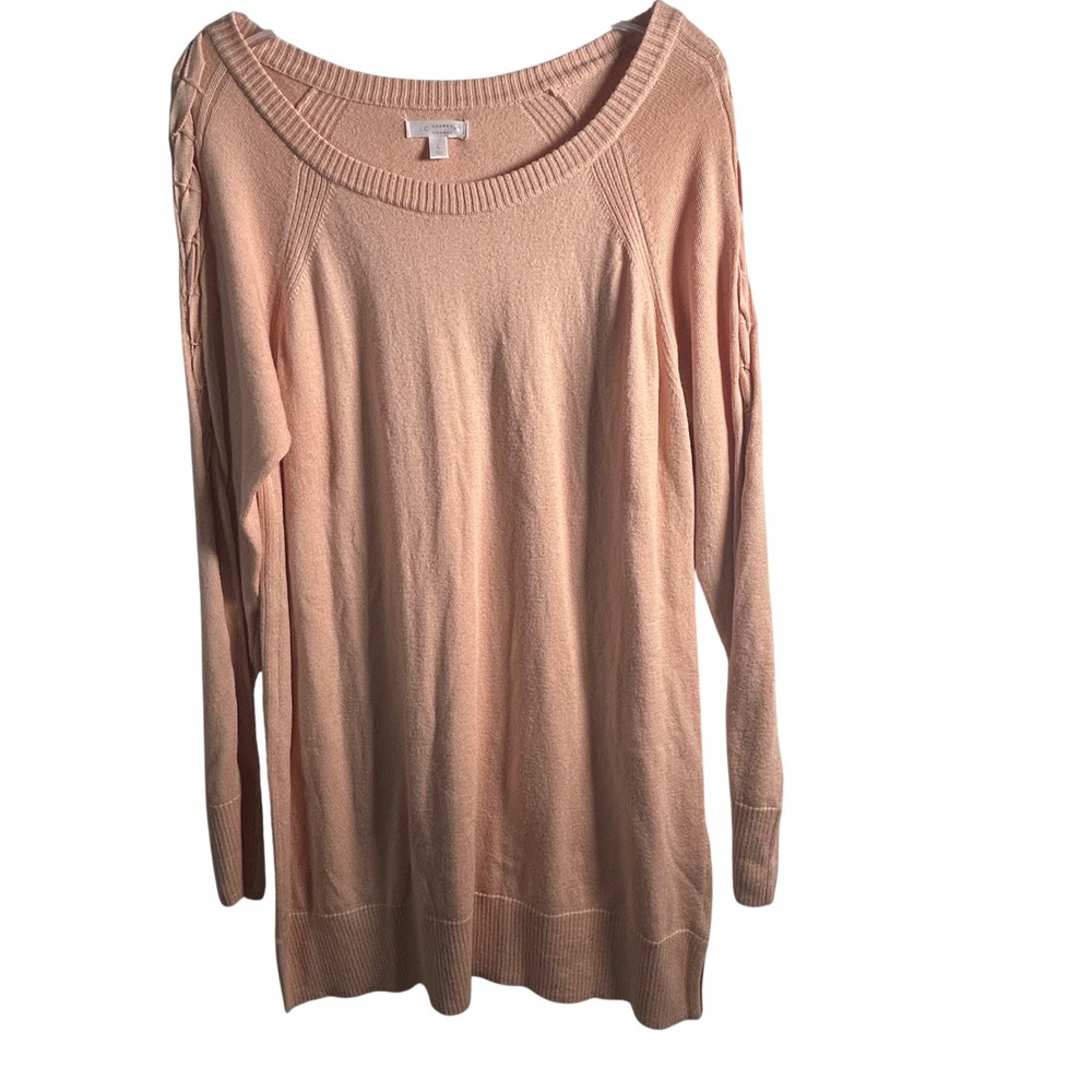 LC Lauren Conrad Women Pink Cable‎ Knit Long Sleeve Tunic Sweater Size L